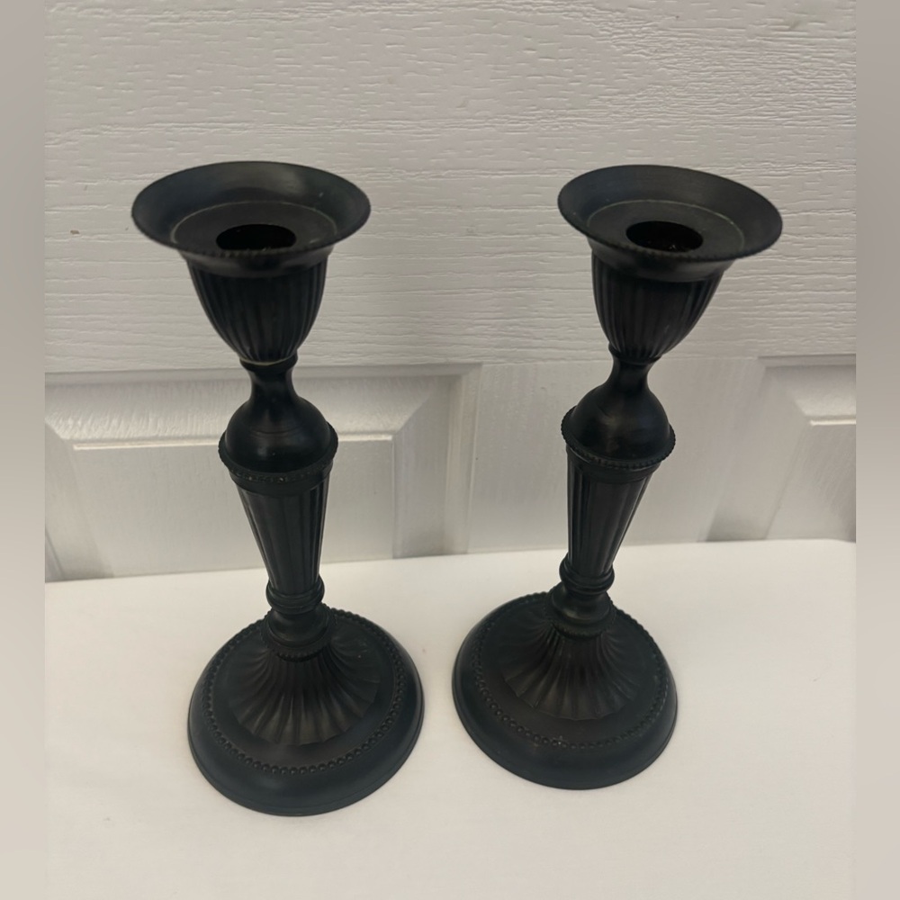 Gatco Solid Brass Candle Holders 9” Forest Greenish Blakish Color Candles.